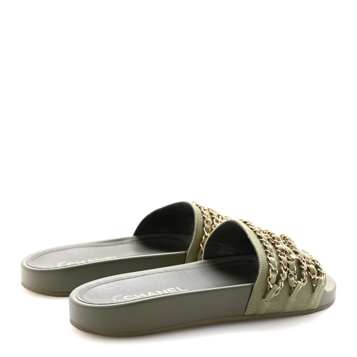 Chanel Canvas Chain Flat Sandals 39 Khaki 5 of 10