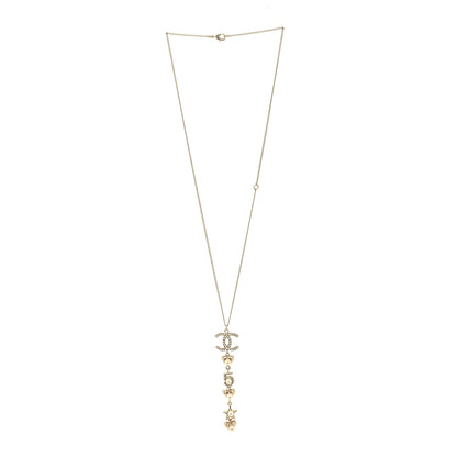 Chanel Crystal Pearl Star 5 CC Necklace Gold White 3 of 6