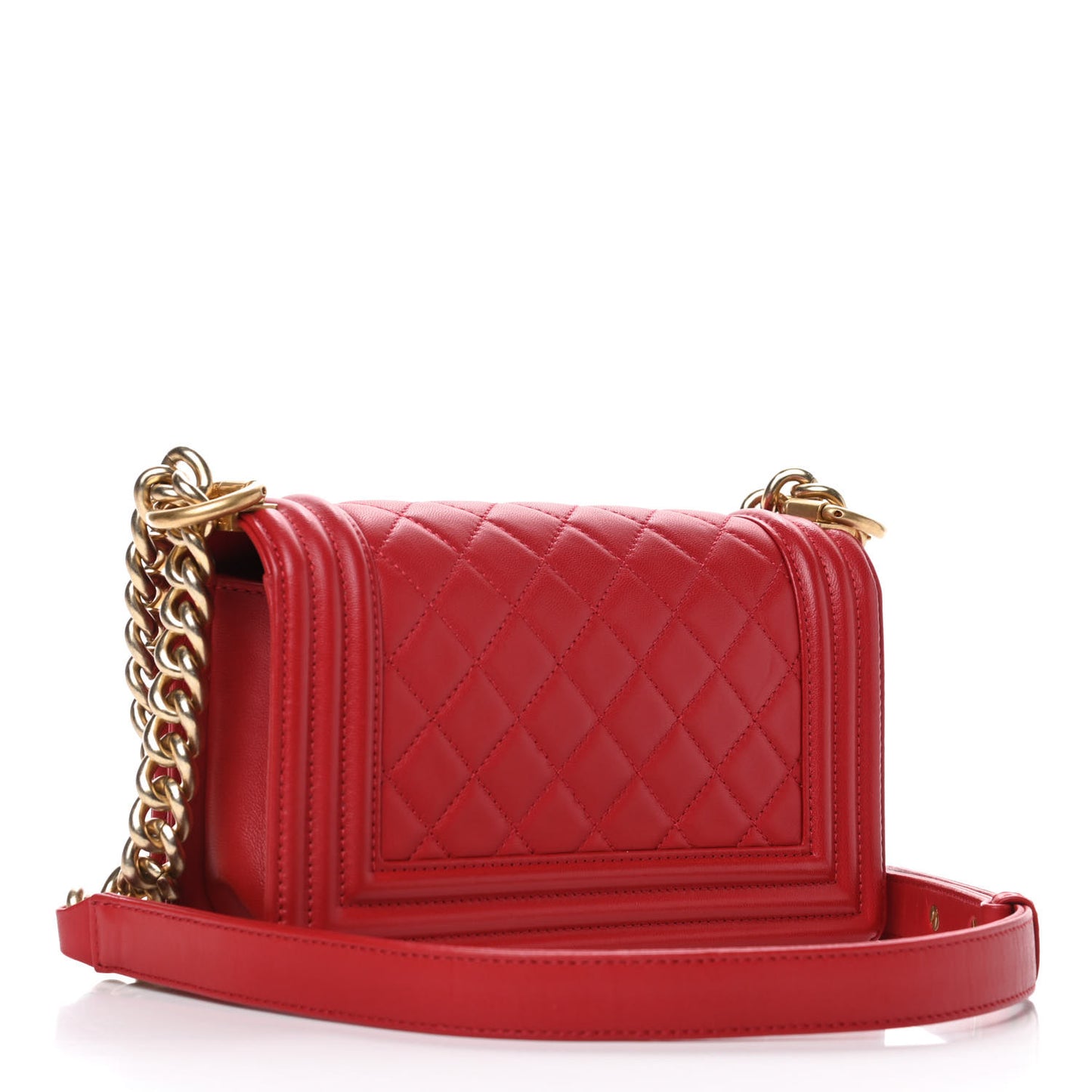 Lambskin Quilted Small Boy Flap Red
