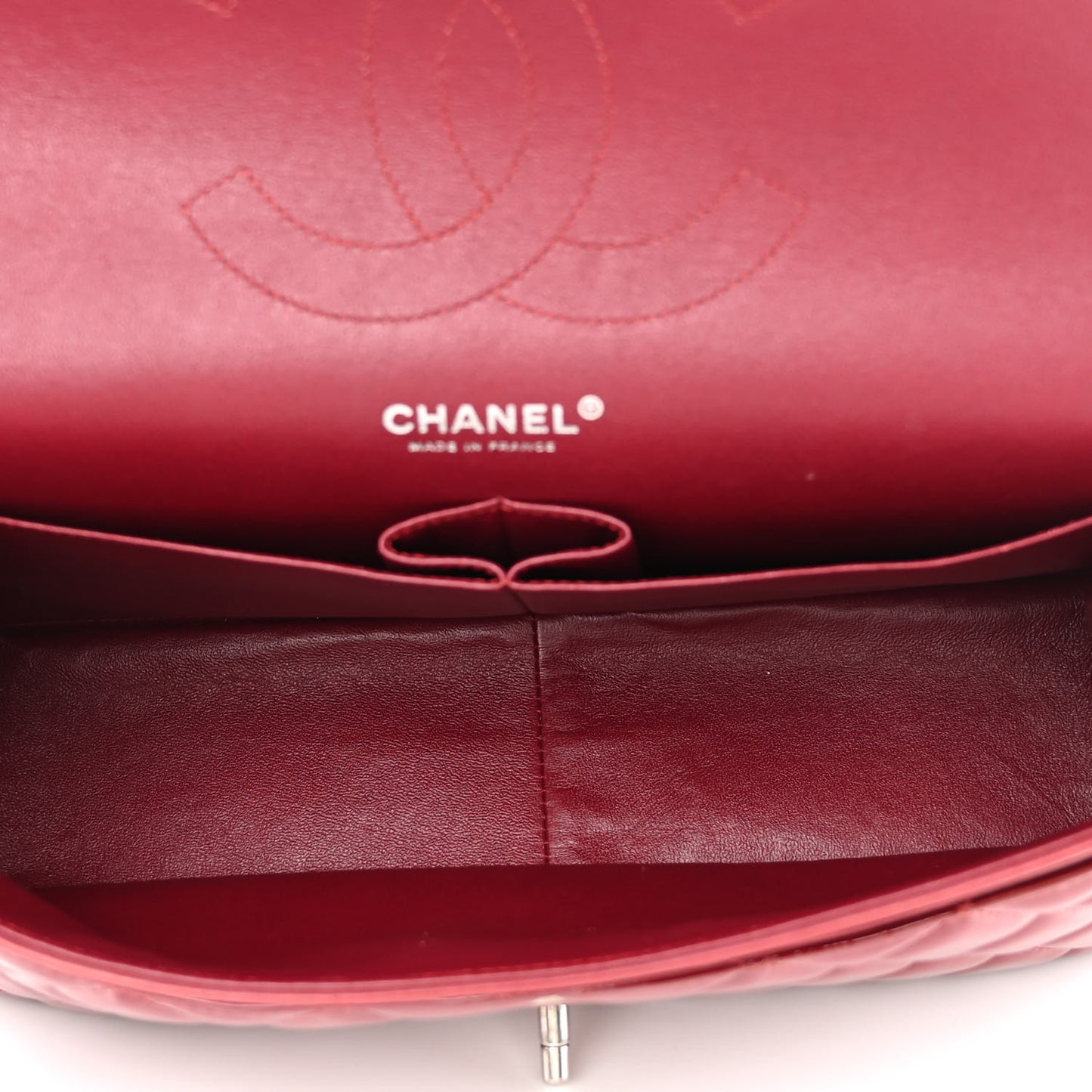 Patent Calfskin Quilted Jumbo Double Flap Red