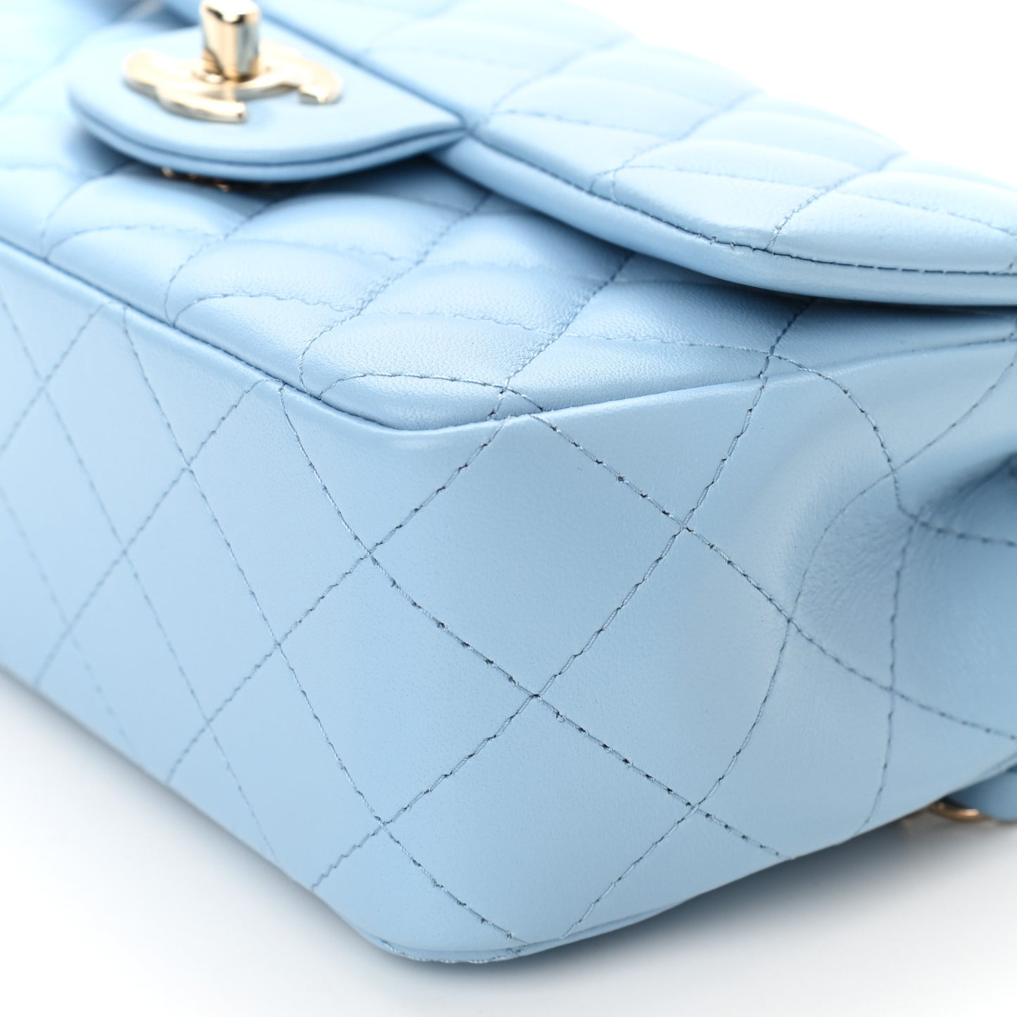Lambskin Quilted Mini Rectangular Flap Light Blue