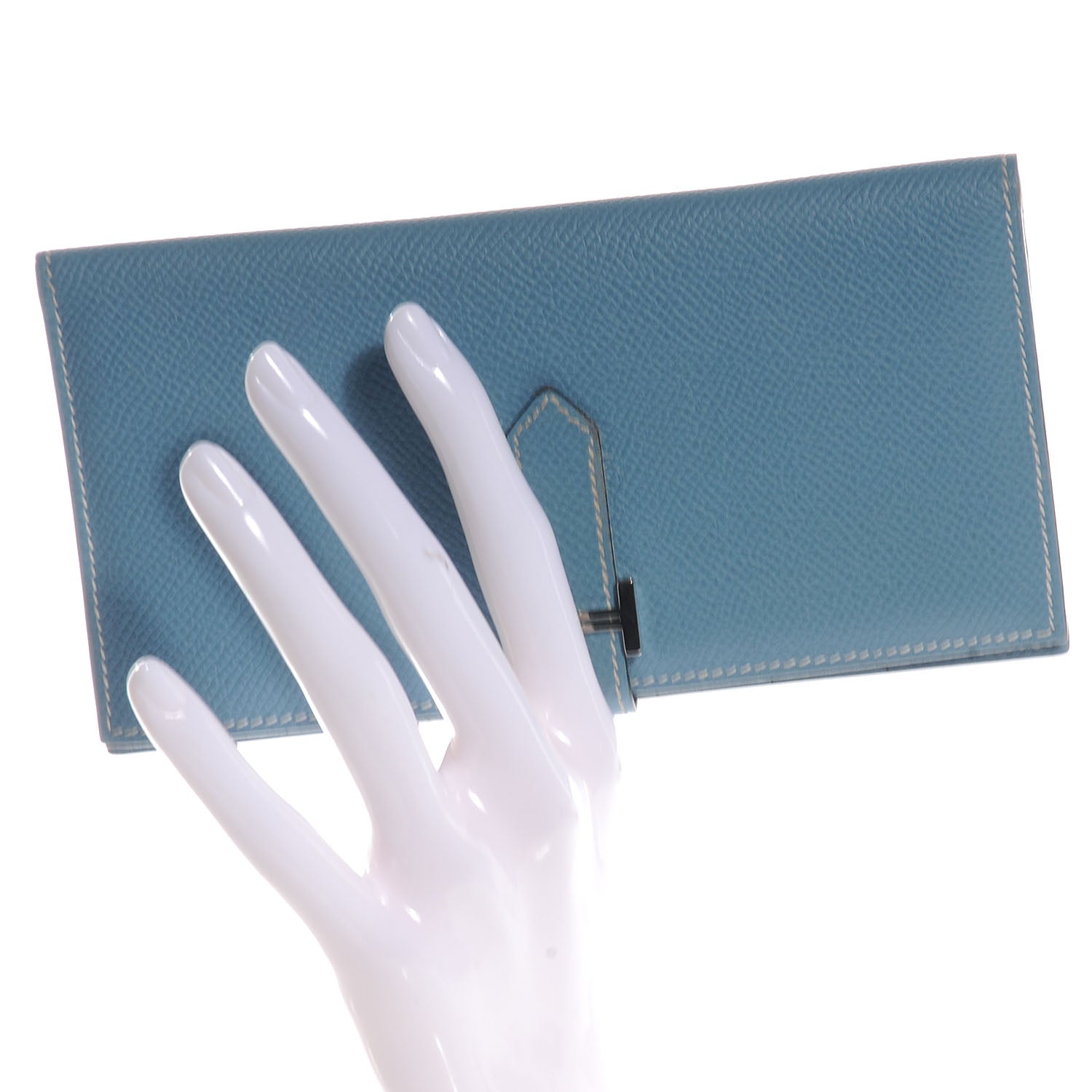 Hermes Epsom Leather Bearn Wallet Blue Jean 2 of 8