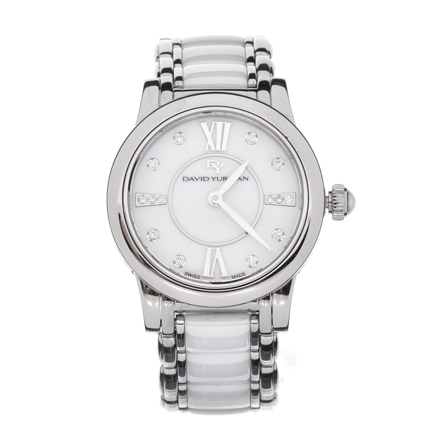 Stainless Steel Ceramic Diamond 30mm Classic Quartz Watch White