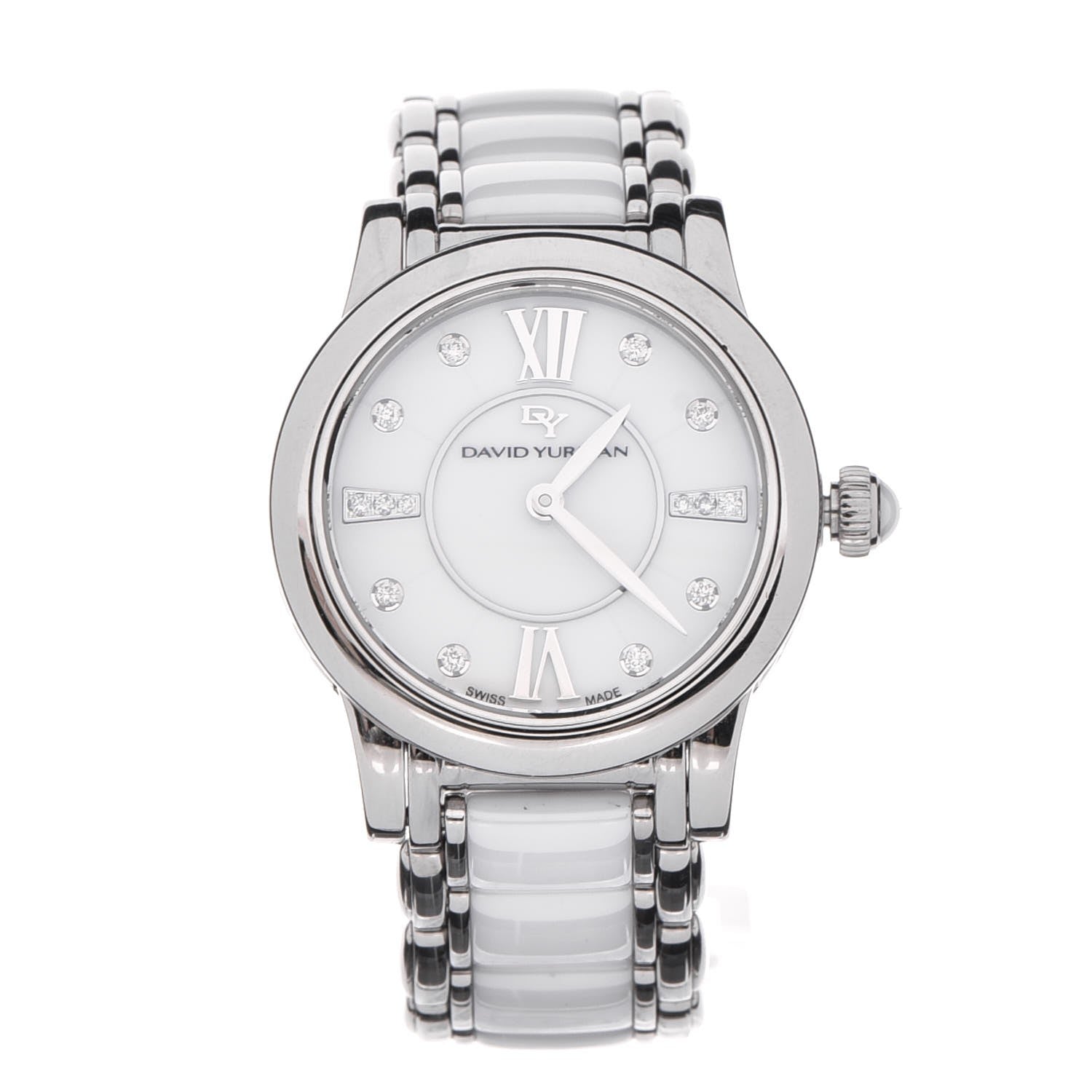 David Yurman Stainless Steel Ceramic Diamond 30mm Classic Quartz Watch White 1 of 8