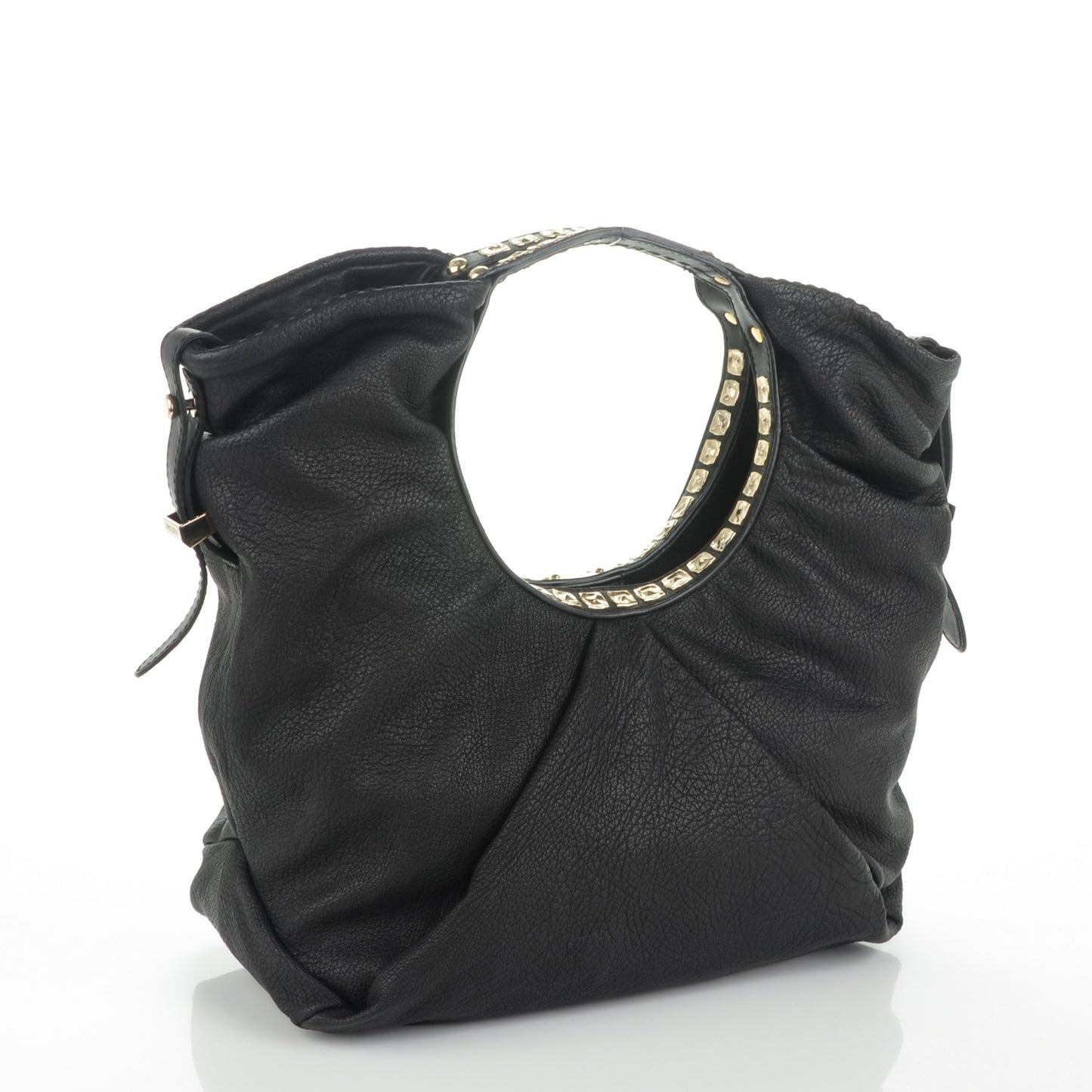 Grained Calfskin Studded Sylvia Hobo Black