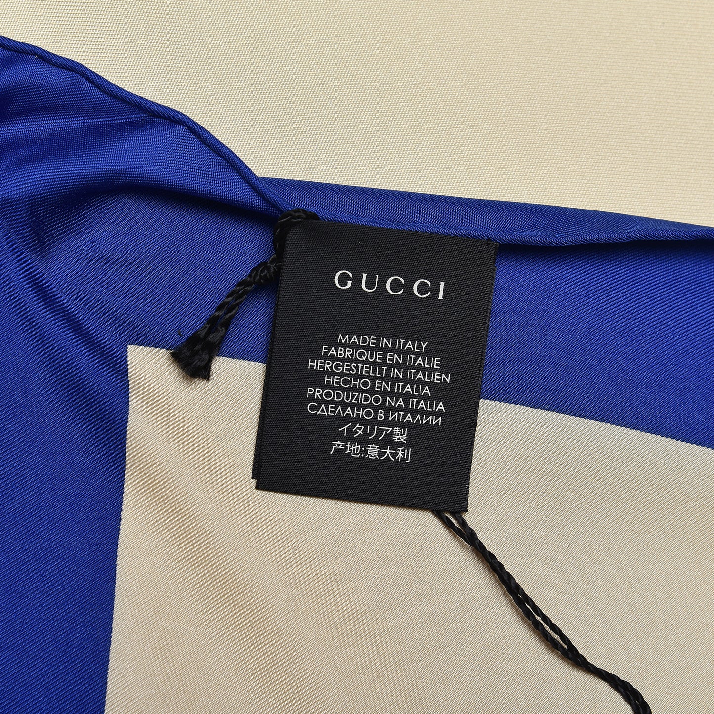 Silk Logo Square Scarf Ivory Blue