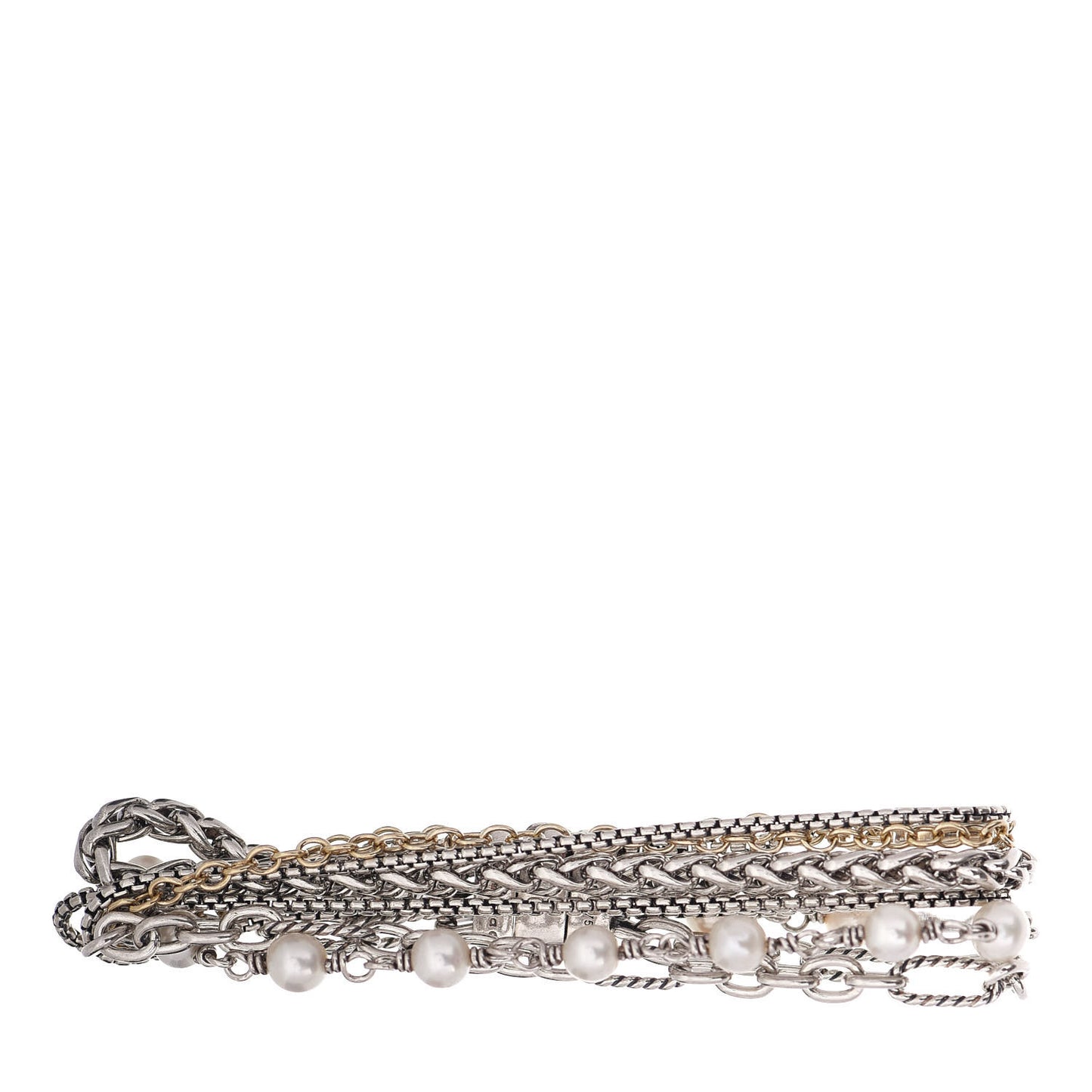Sterling Silver 18K Yellow Gold Pearl Multi Strand Bracelet