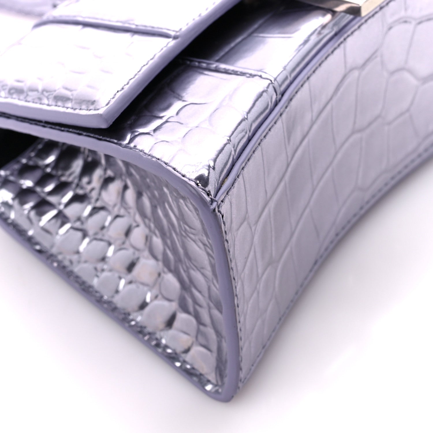 Balenciaga Metallic Calfskin Crocodile Embossed Hourglass Top Handle Bag XS Lilac 9 of 10