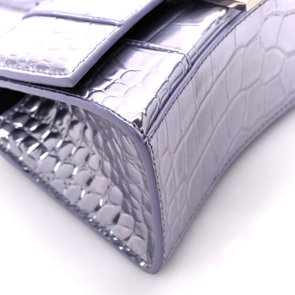 Balenciaga Metallic Calfskin Crocodile Embossed Hourglass Top Handle Bag XS Lilac 9 of 10