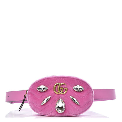 Gucci Velvet Matelasse Marquise Crystals GG Marmont Belt Bag 95 38 Malva 1 of 8