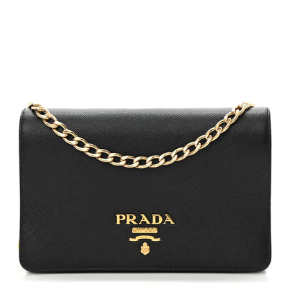 Prada Saffiano Chain Wallet Black 1 of 9