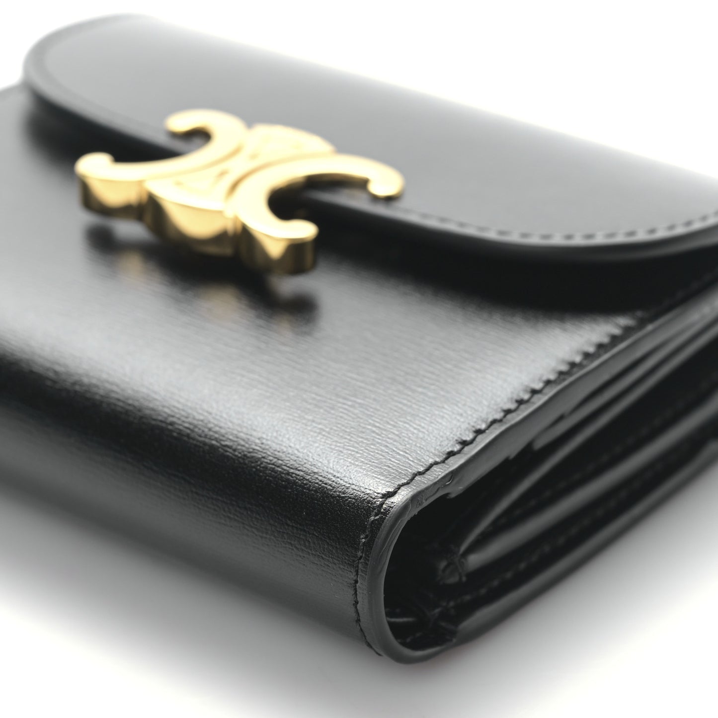 Shiny Calfskin Small Triomphe Wallet Black