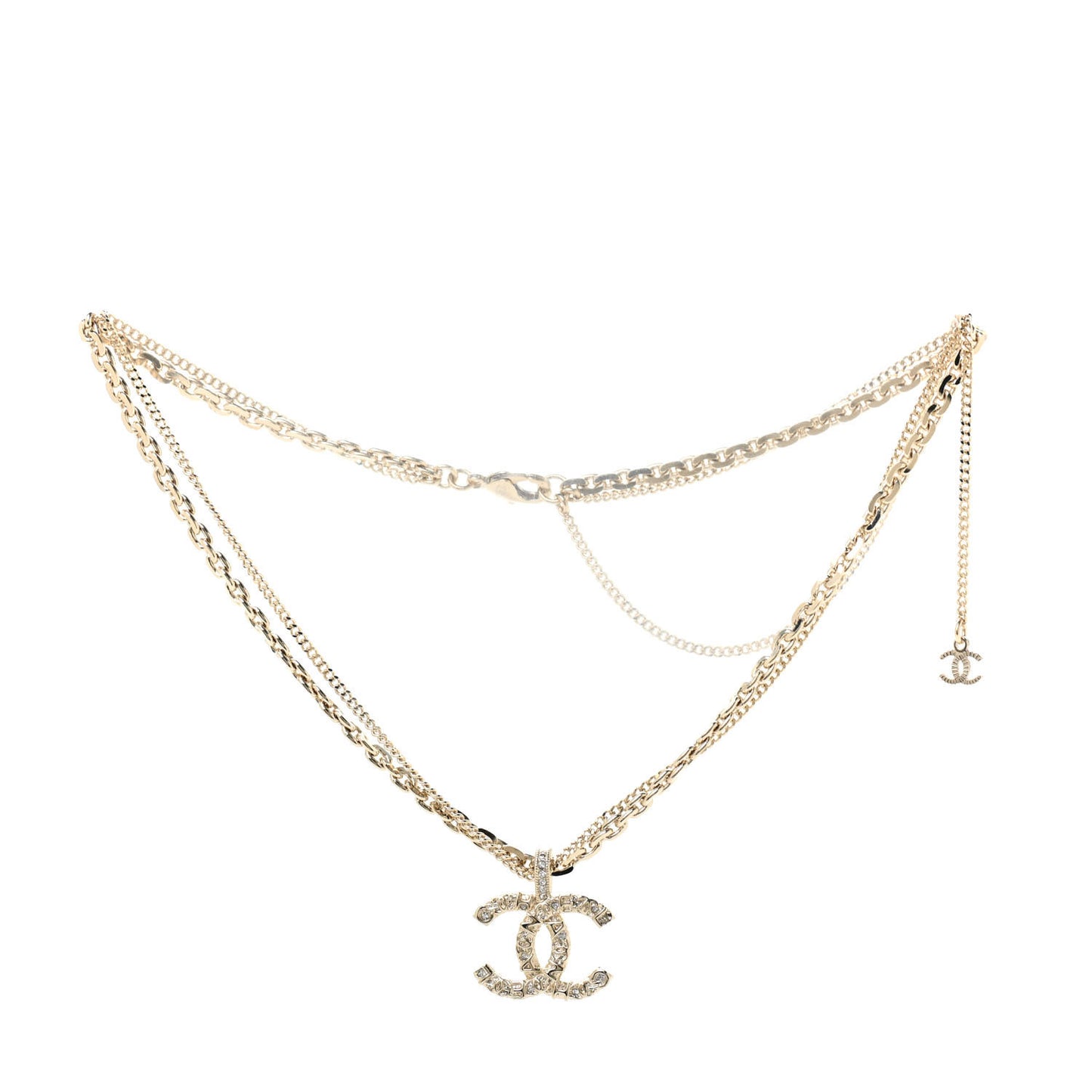 Crystal CC Multi Strand Chain Necklace Gold