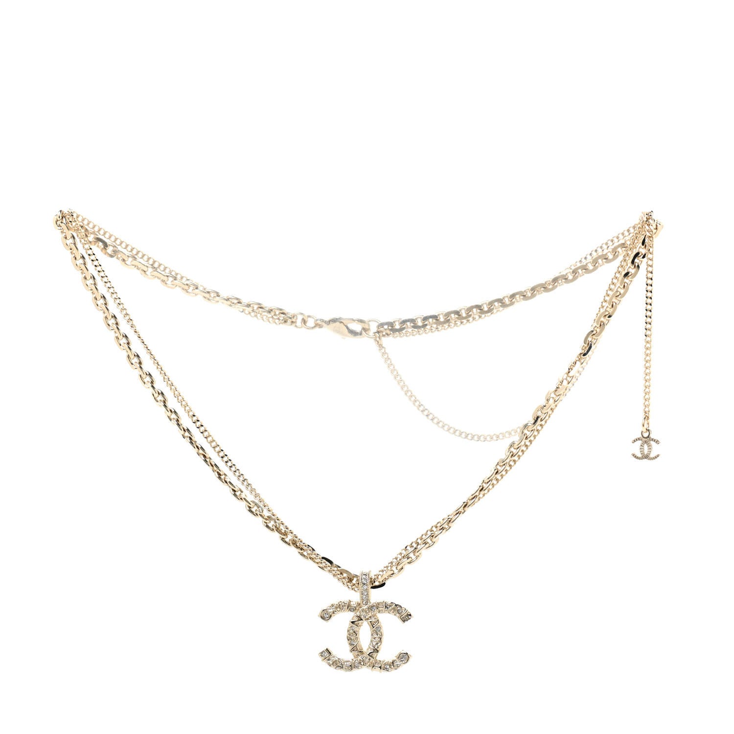 Chanel Crystal CC Multi Strand Chain Necklace Gold 3 of 6