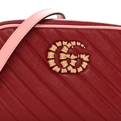 Gucci Azalea Calfskin Enamel Matelasse Diagonal Small Torchon GG Marmont Chain Shoulder Bag New Cherry Red Wild Rose 8 of 12
