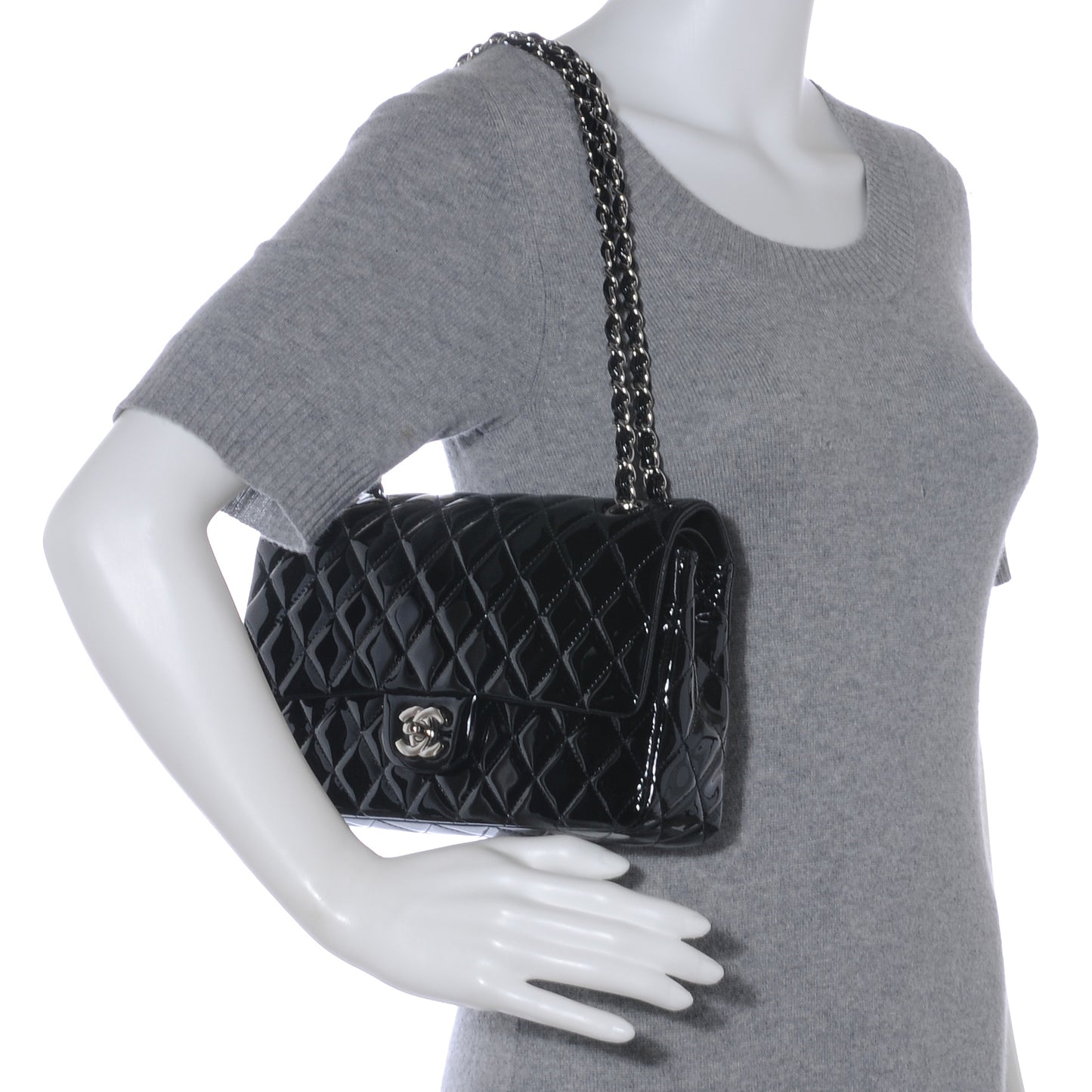 Patent Medium Double Flap Black