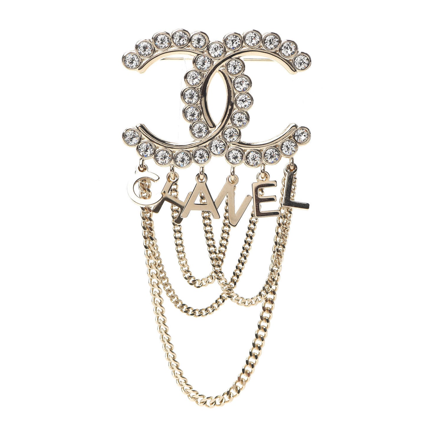 Metal Crystal Bow-tiful CC Chain Brooch Gold