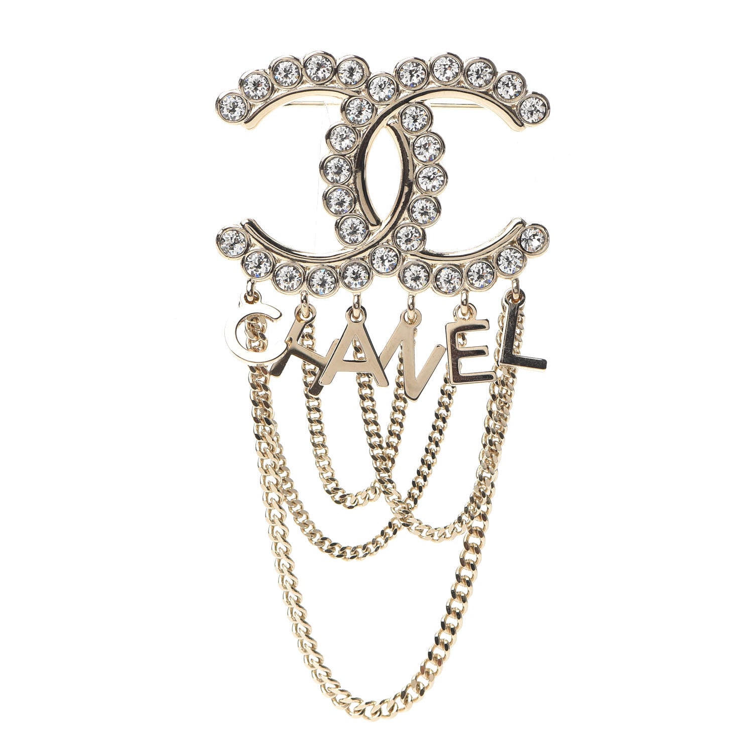 Chanel Metal Crystal Bow-tiful CC Chain Brooch Gold 1 of 4