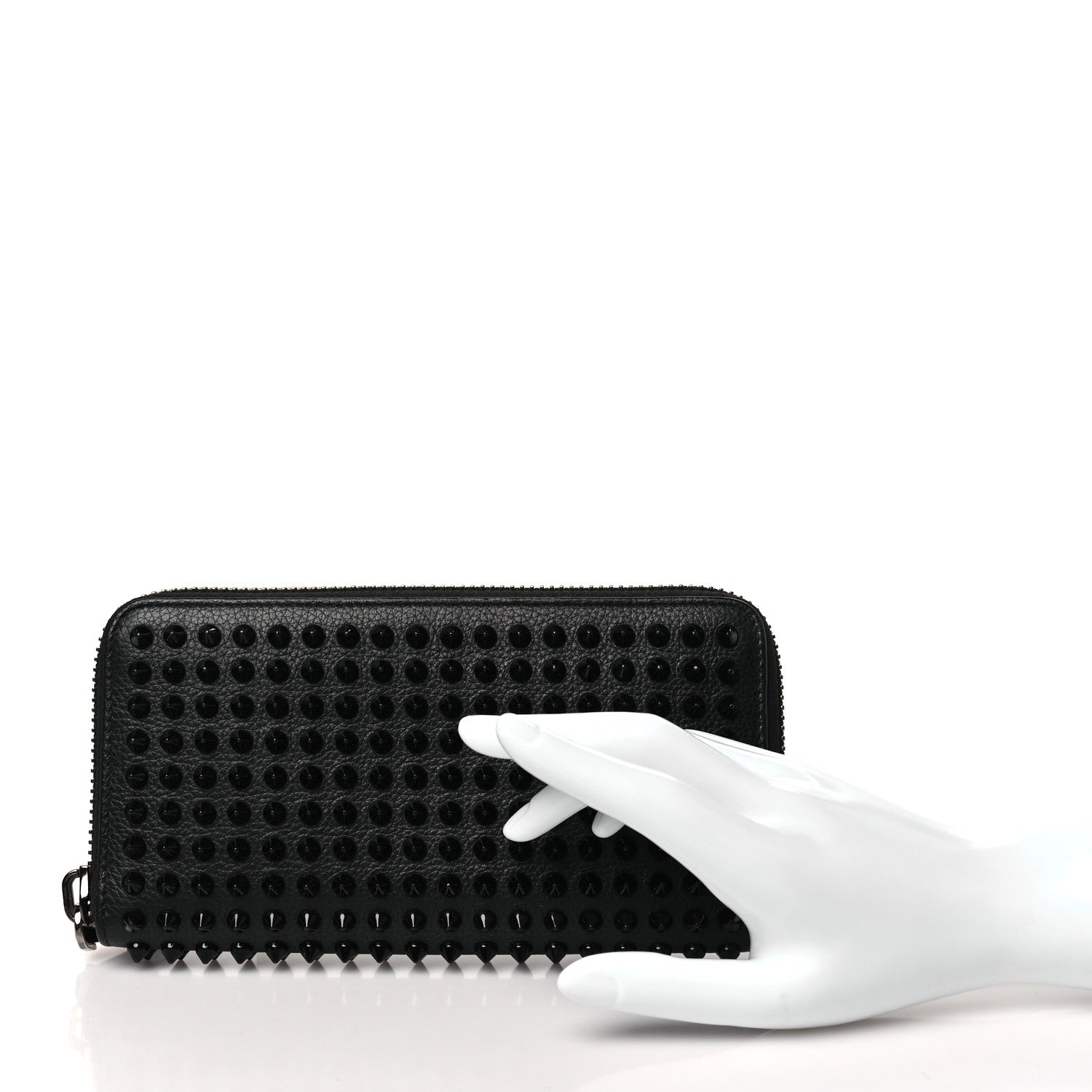 Christian Louboutin Calfskin Panettone Spiked Zip Around Wallet Black 2 of 7