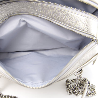 Marc Jacobs Metallic Grained Calfskin Quilted Double Stitched The Status Shoulder Bag Silver 6 of 15
