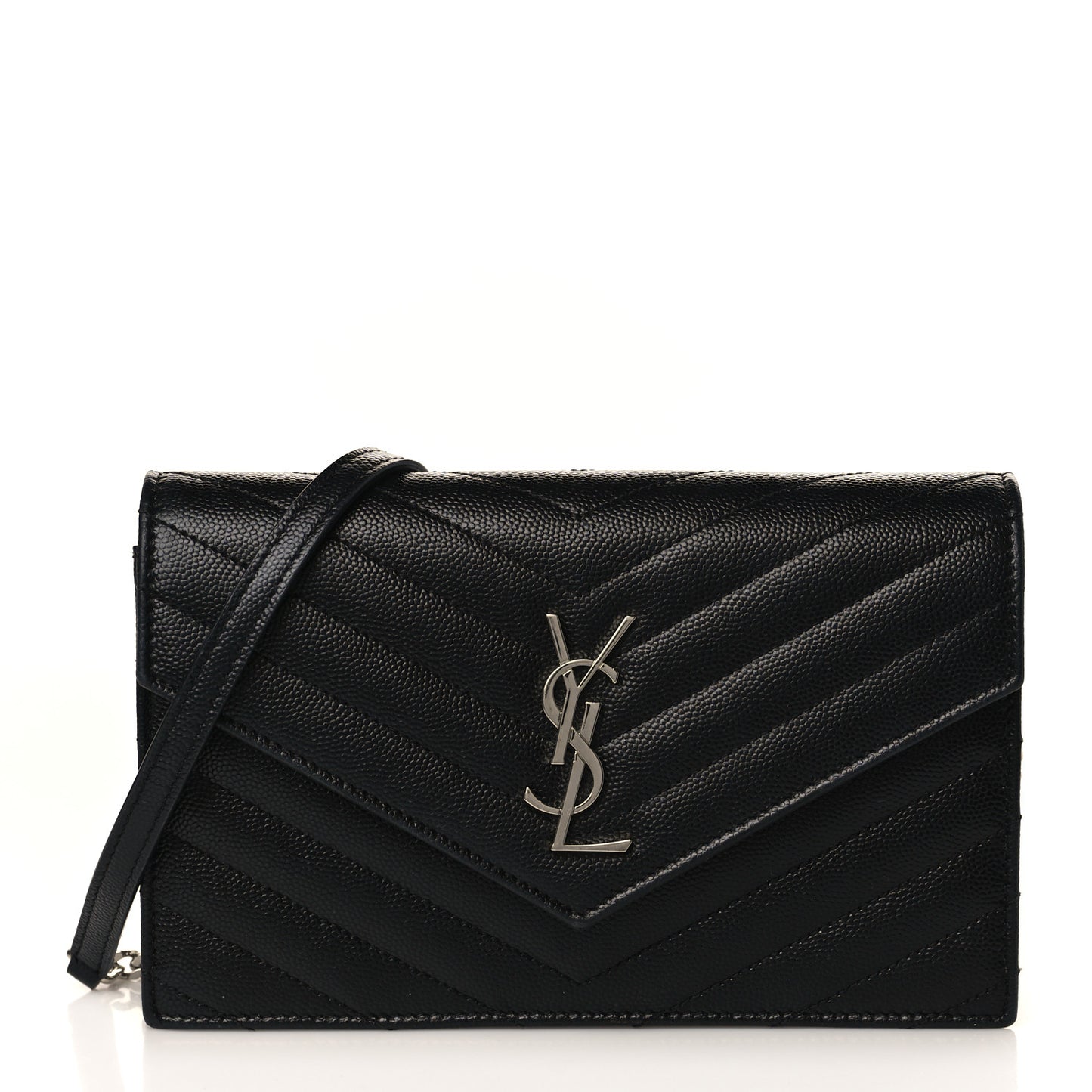 Grain De Poudre Matelasse Chevron Monogram Envelope Chain Wallet Black