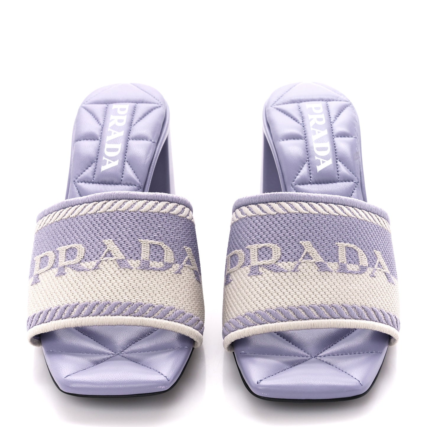 Fabric Logo Embroidered 65mm Block Heel Slide Sandals 37.5 Glicine Talco