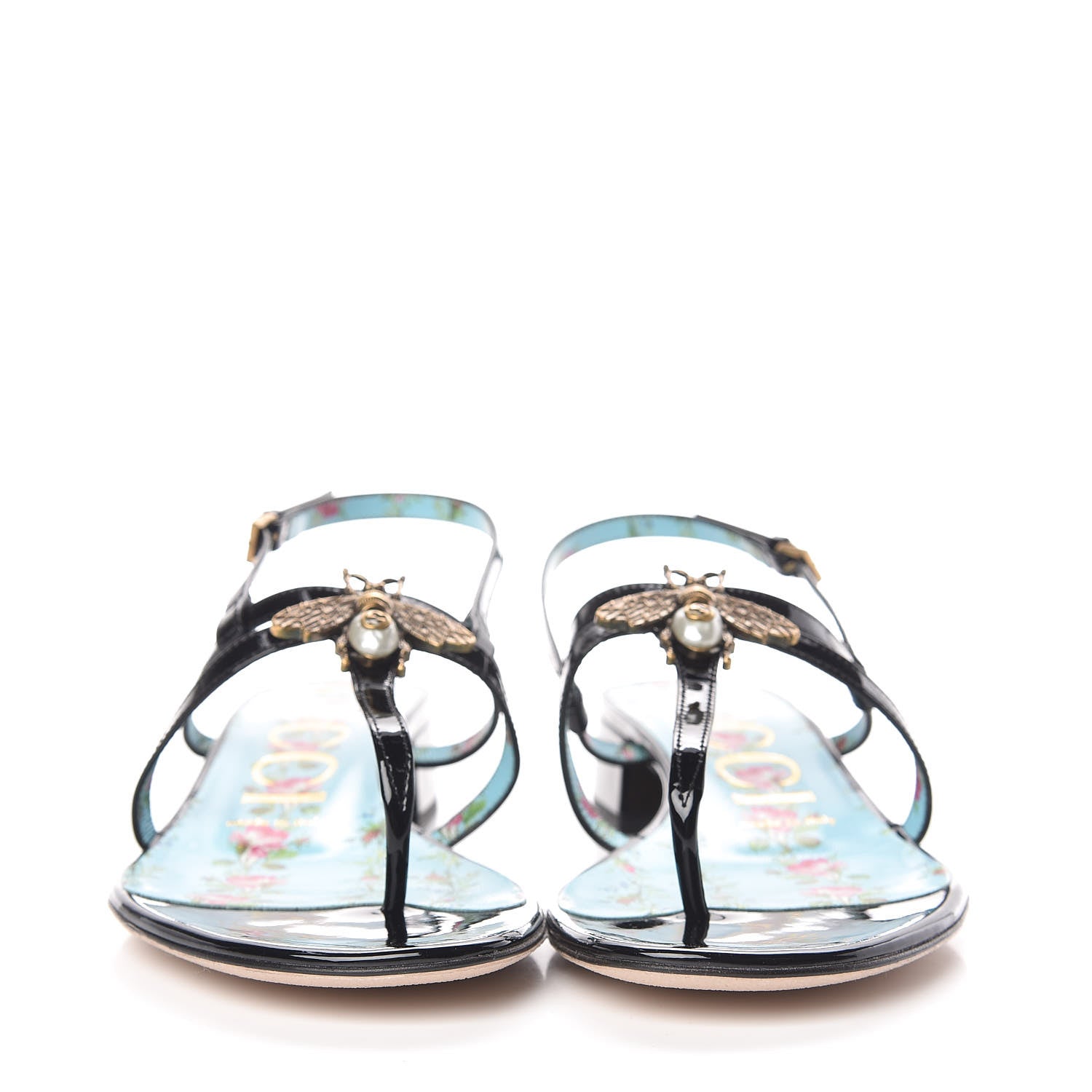 Gucci Patent Calfskin Bee Thong Sandals 37 Black 2 of 9