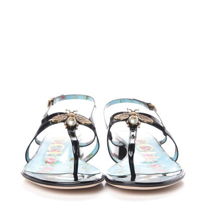 Gucci Patent Calfskin Bee Thong Sandals 37 Black 2 of 9