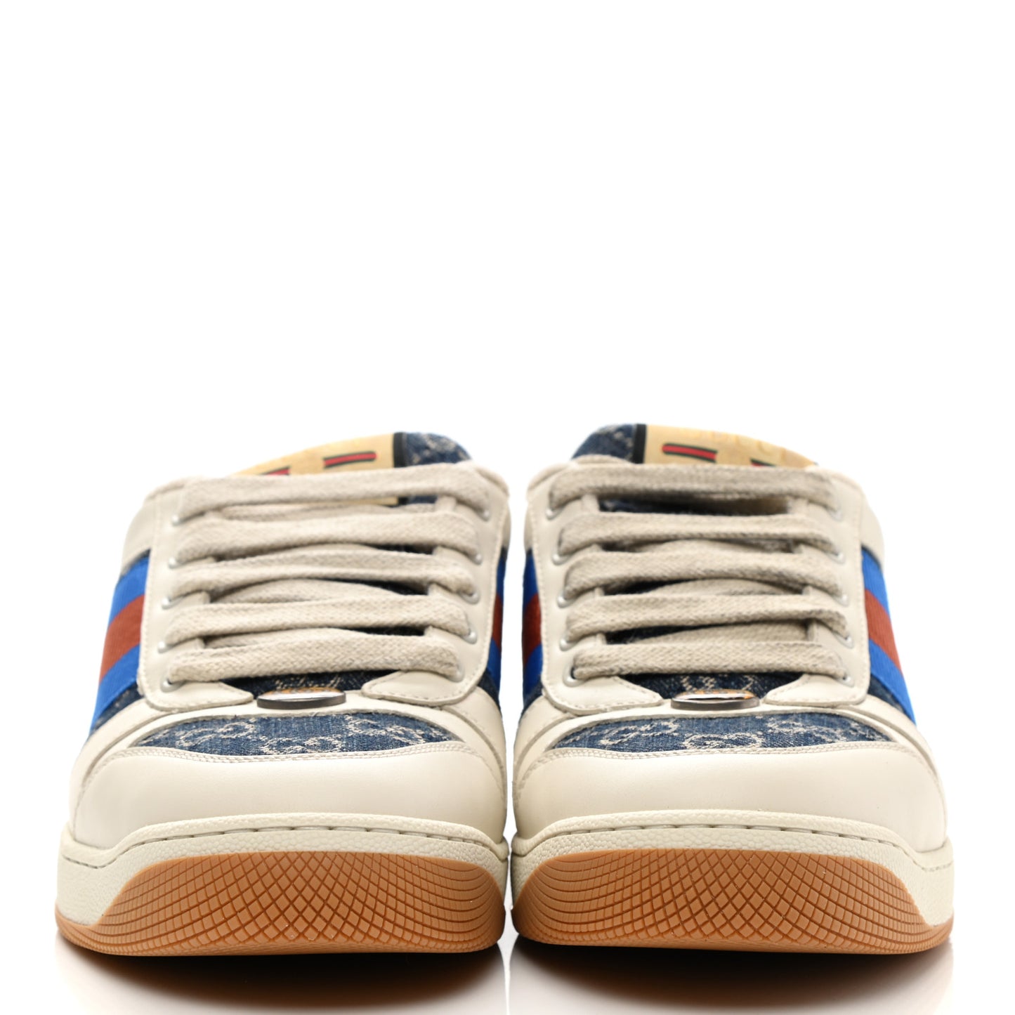 Denim GG Monogram Calfskin Web Mens Screener Sneakers 5 Blue Tea New Mystic White