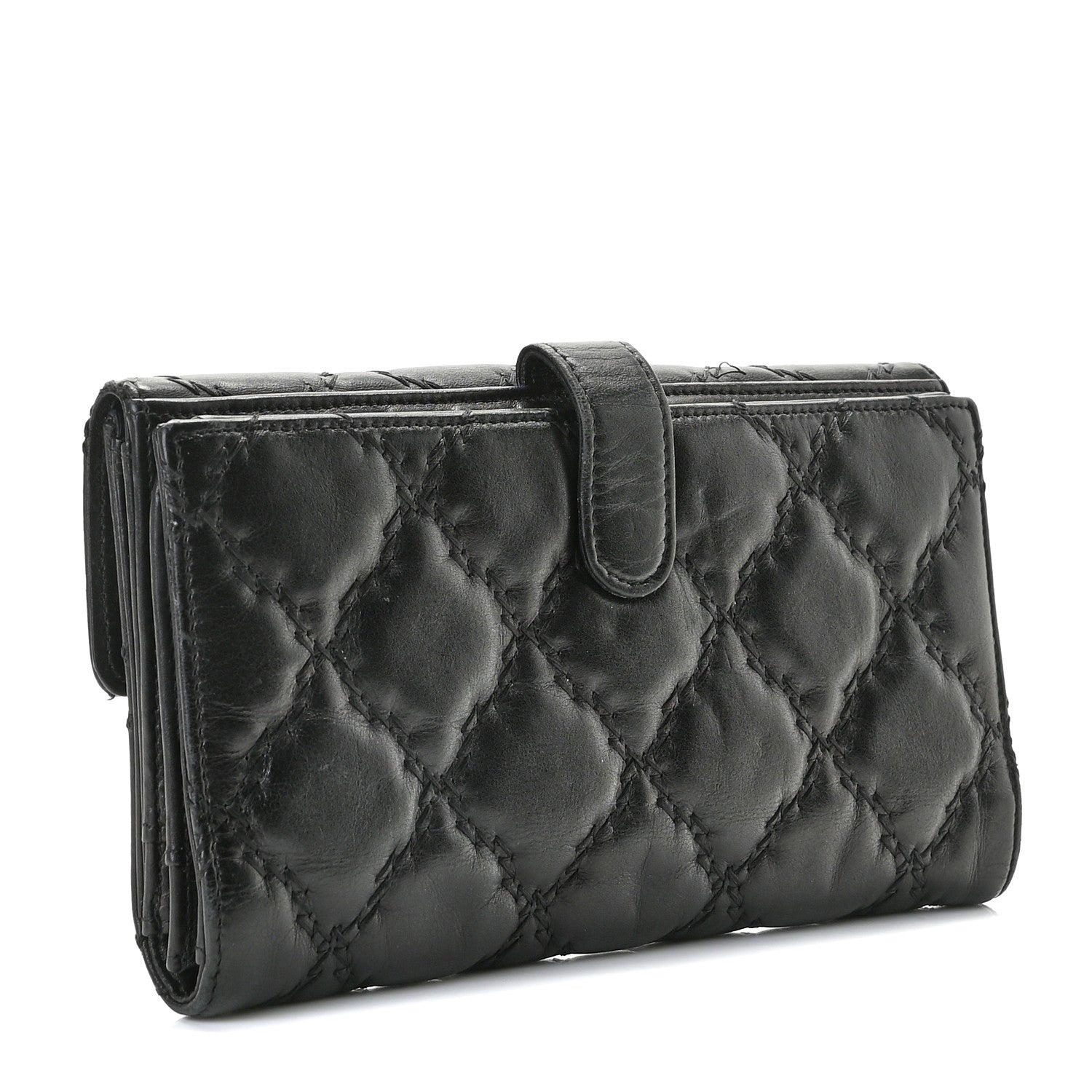 Chanel Calfskin Double Stitch Hamptons Flap Wallet Black 3 of 9