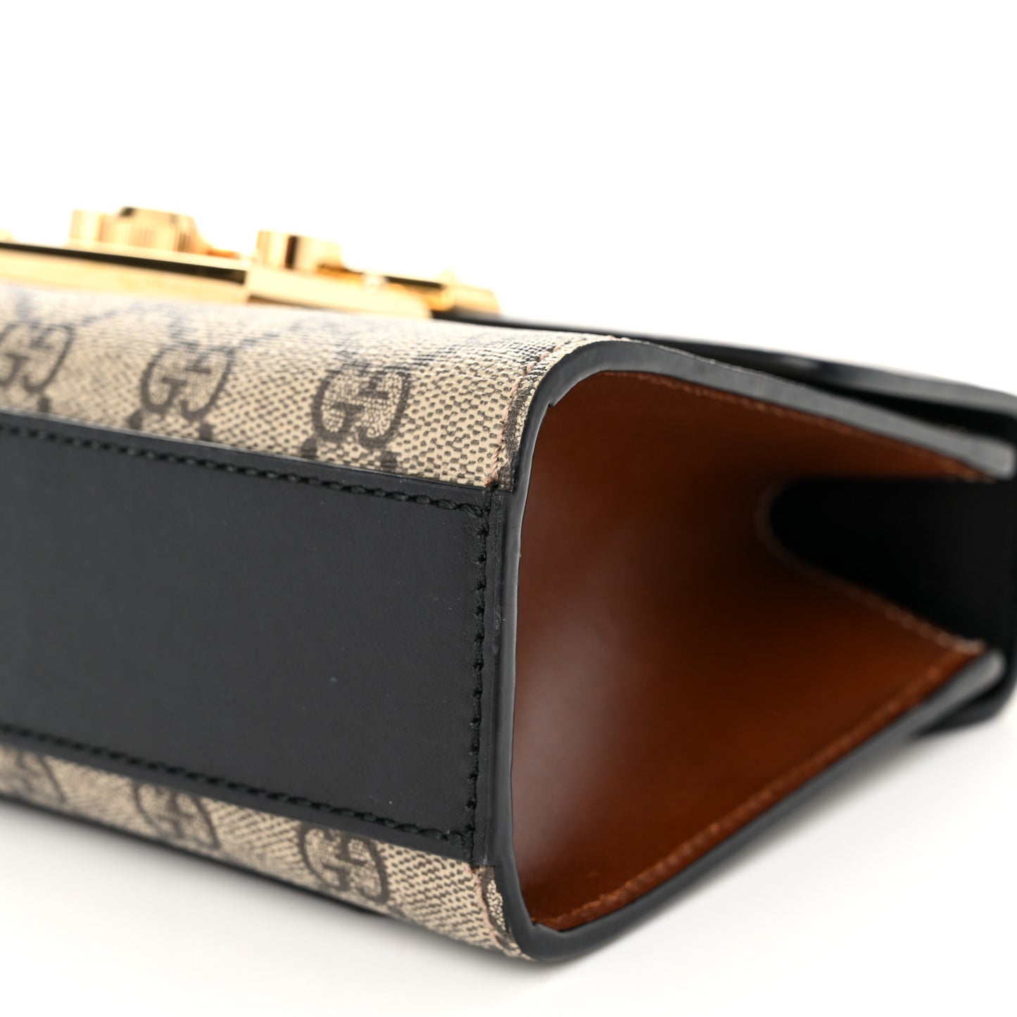 GG Supreme Monogram Calfskin Small Padlock Shoulder Bag Beige Black Cuir