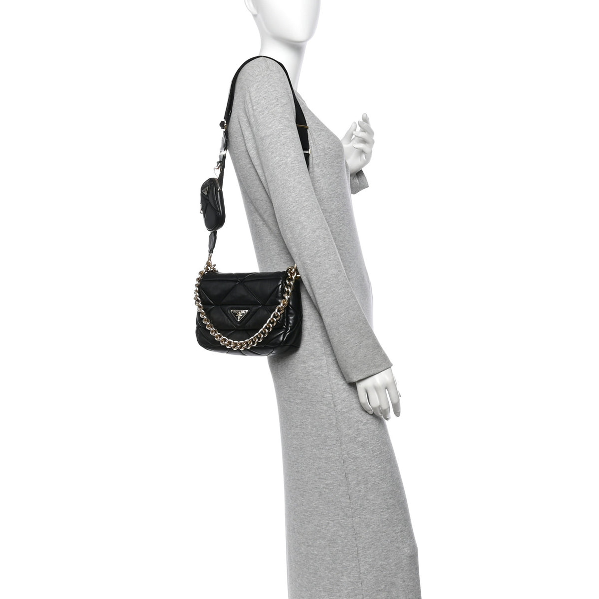 Prada Nappa Re-Nylon Triangle Quilted Patchwork System Flap Shoulder Bag Black 2 of 10