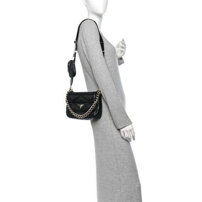 Prada Nappa Re-Nylon Triangle Quilted Patchwork System Flap Shoulder Bag Black 2 of 10