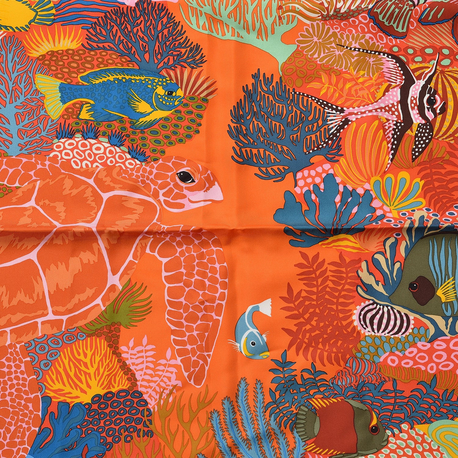 Hermes Silk Under The Waves Scarf 90 Orange Vert Rose 2 of 3