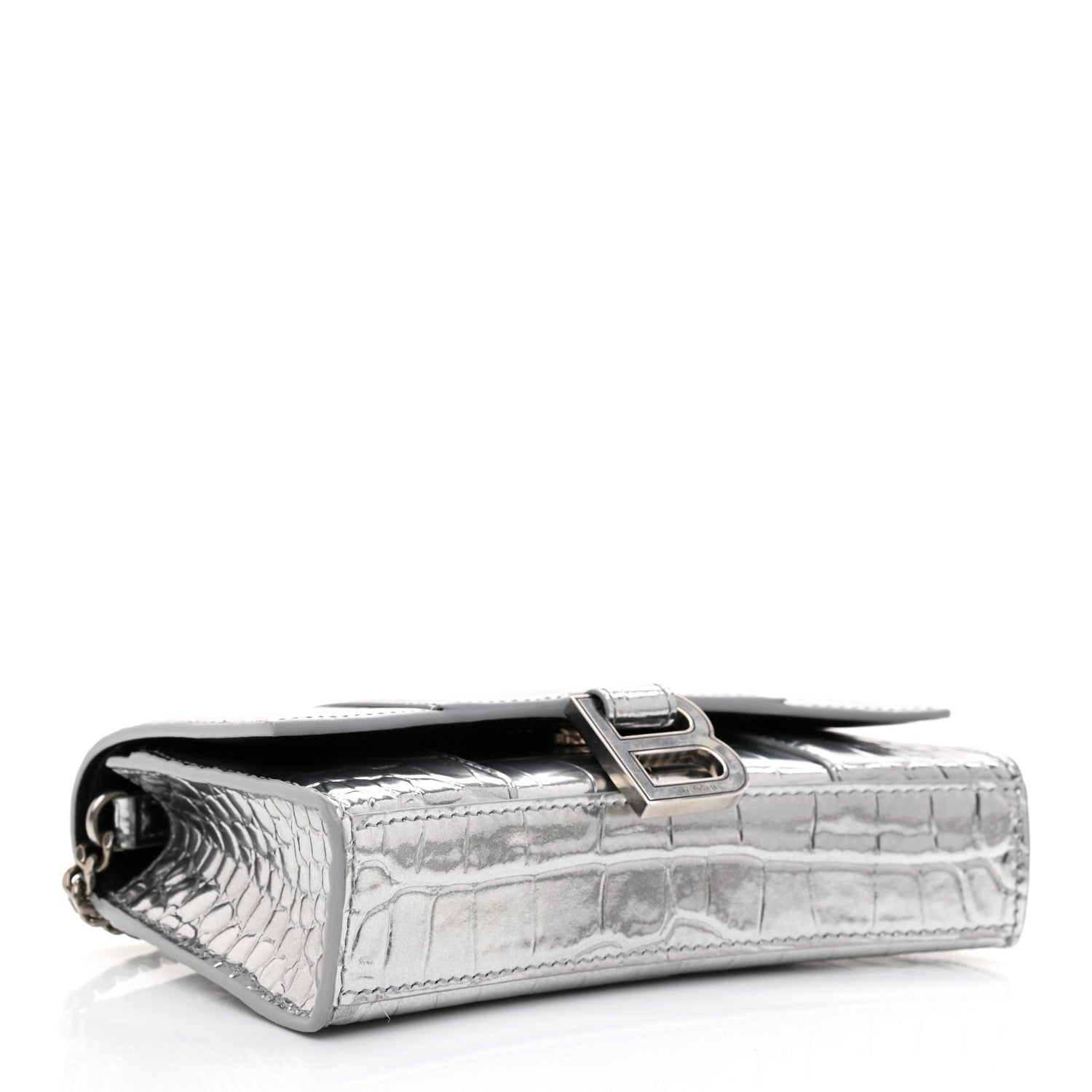 Balenciaga Metallic Calfskin Crocodile Embossed Hourglass Chain Bag Silver 2 of 7