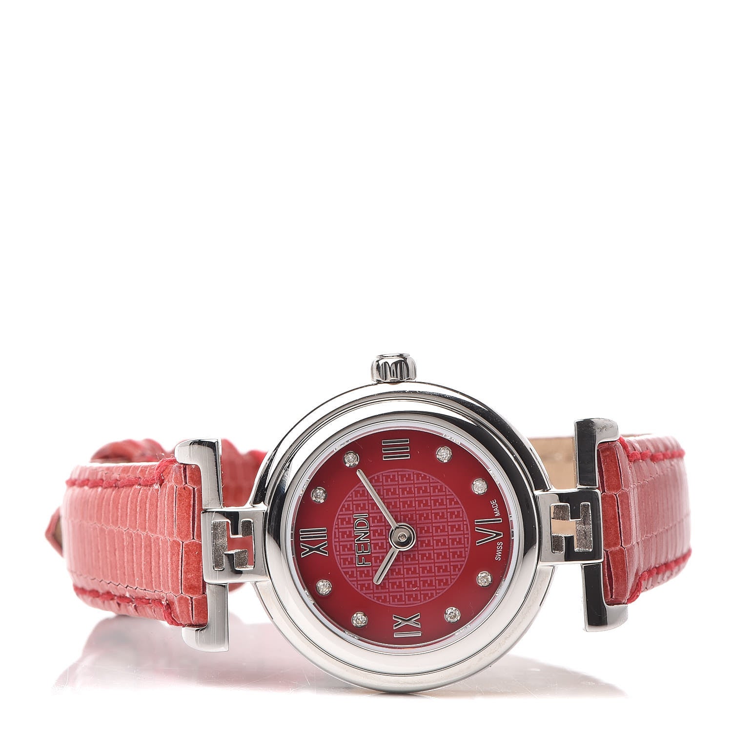 Fendi Stainless Steel Calfskin Diamond 23mm Moda Quartz Watch Red 3 of 9