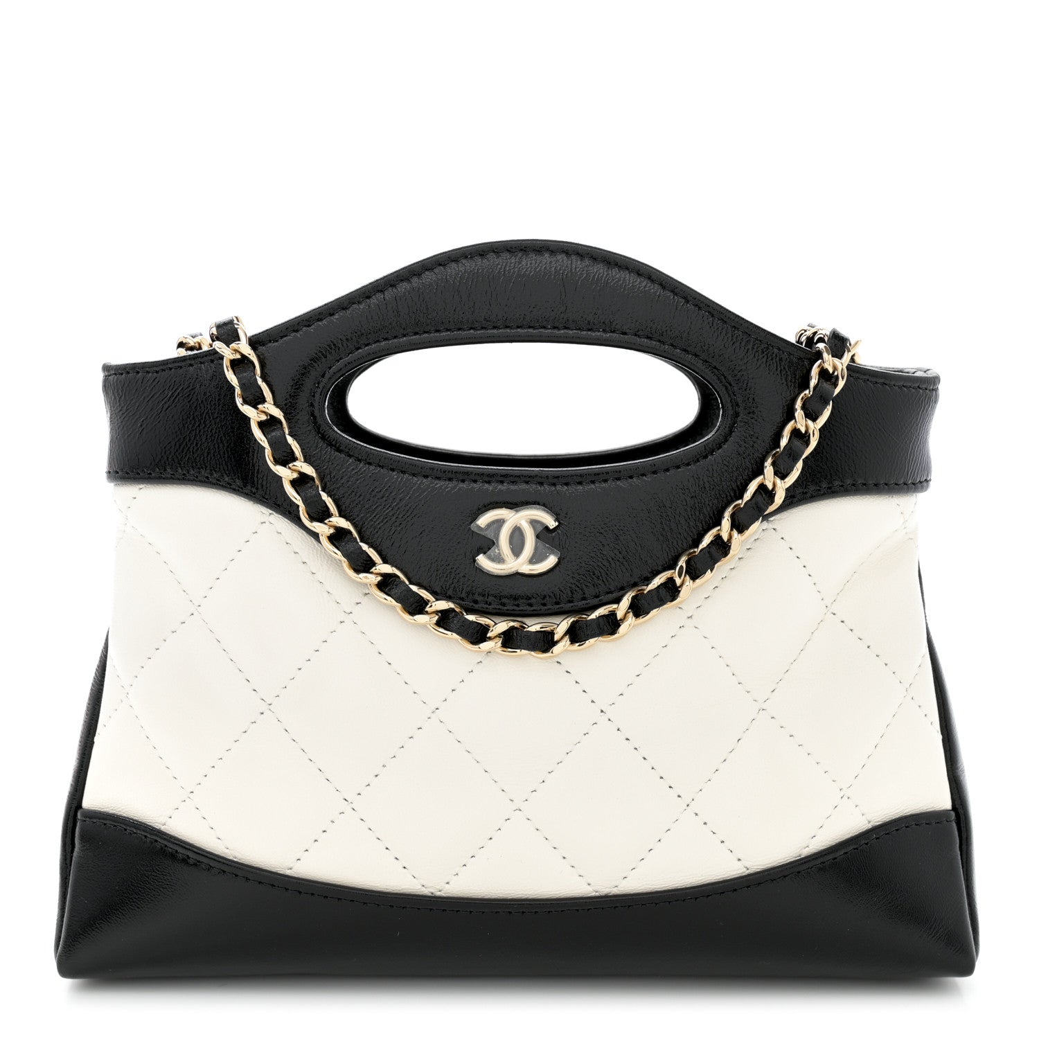 Chanel Shiny Crumpled Calfskin Quilted Nano 31 Shopping Bag White Black 1 of 10