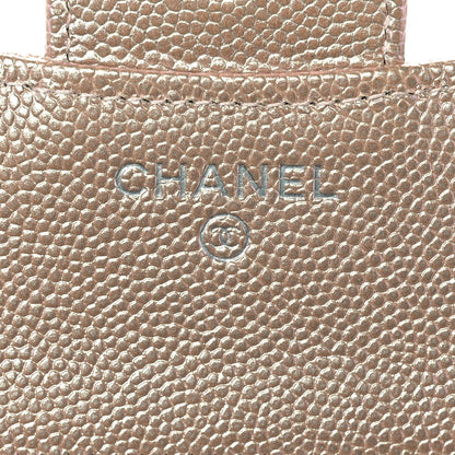 Chanel Metallic Caviar Chevron Quilted Compact Flap Wallet Light Gold 6 of 10