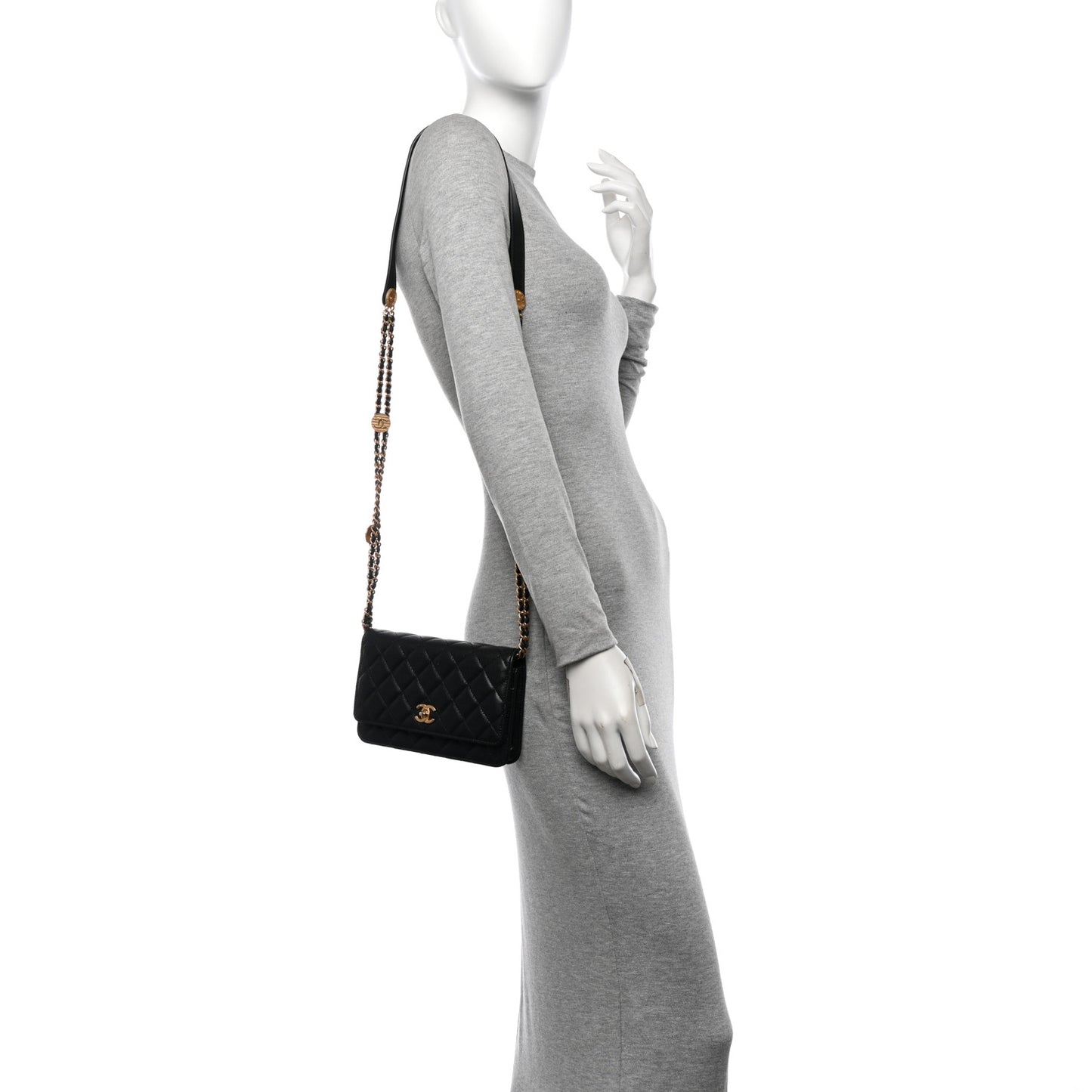 Caviar Quilted Twist Your Buttons Wallet On Chain WOC Black