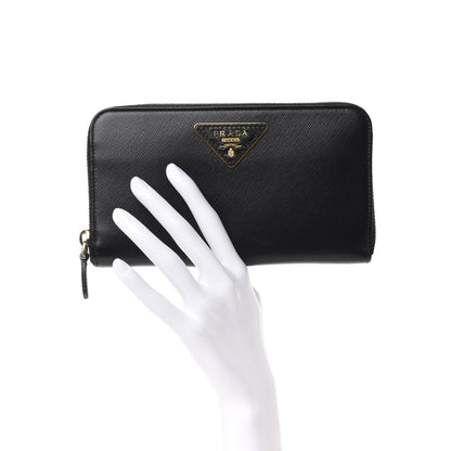 Prada Saffiano Triangle Zip Around Wallet Black 2 of 7