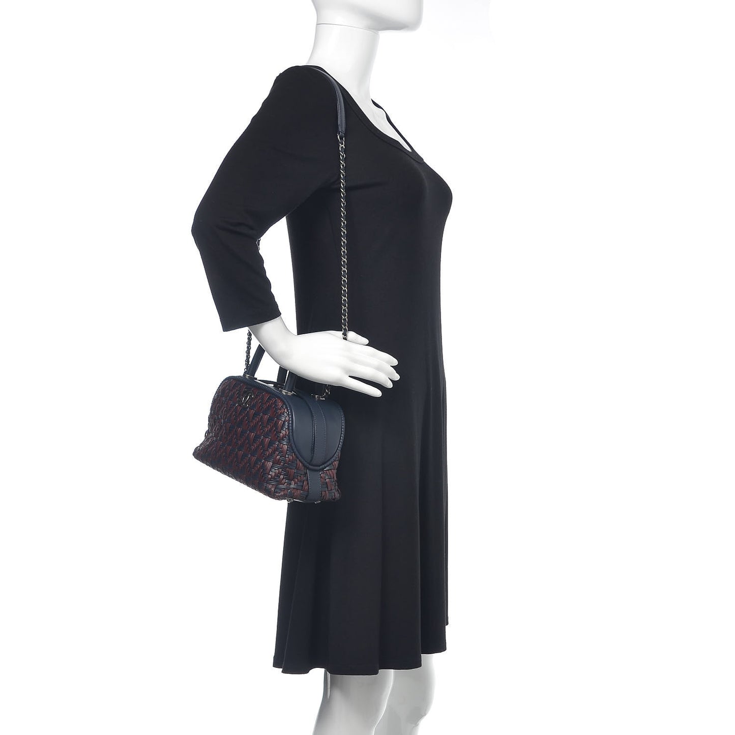Calfskin Woven Bowling Bag Navy Blue