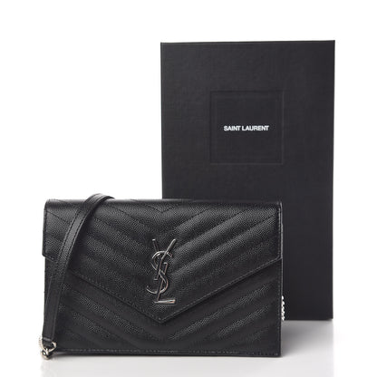 Saint Laurent Grain De Poudre Matelasse Chevron Monogram Envelope Chain Wallet Black 12 of 12