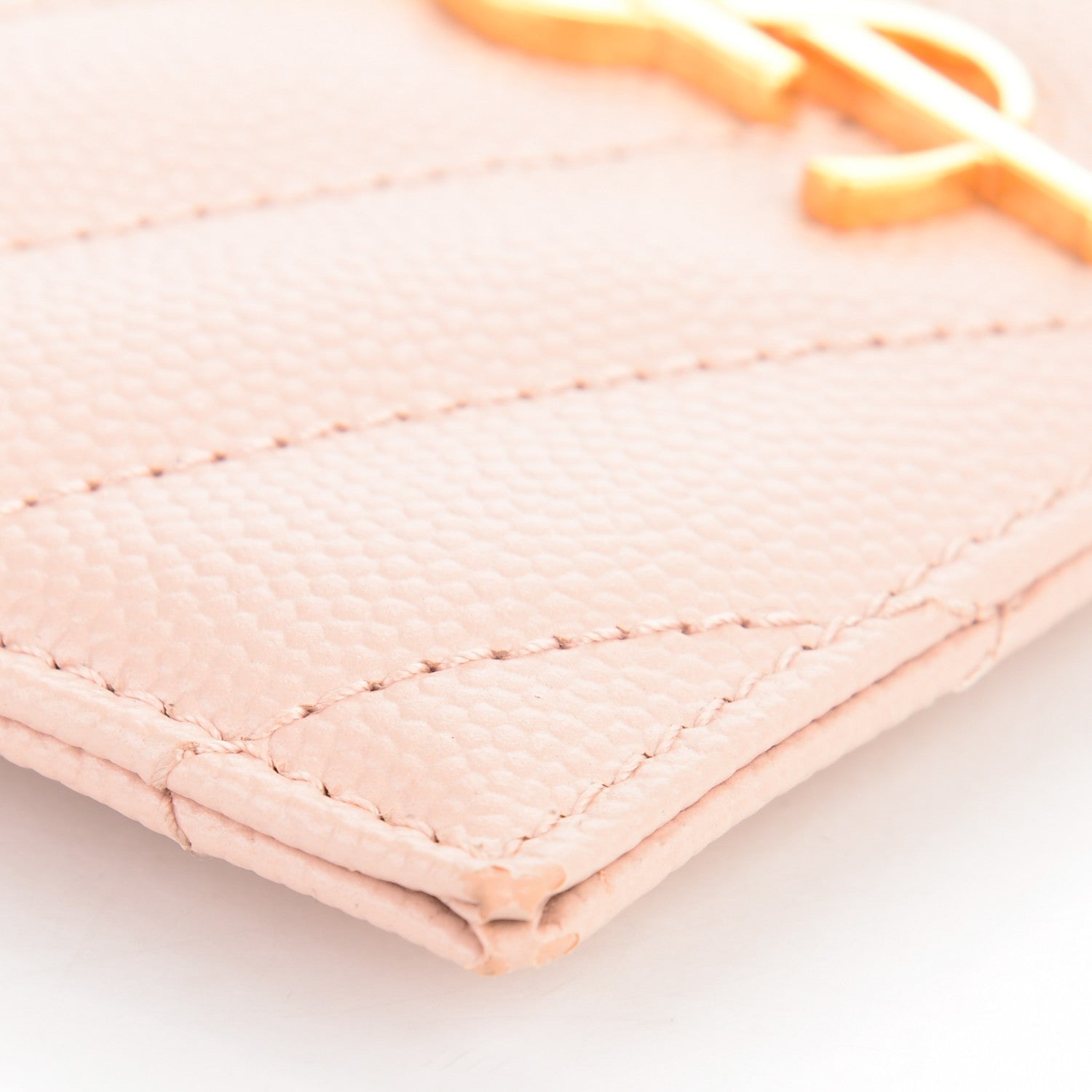 Saint Laurent Grain De Poudre Matelasse Chevron Monogram Credit Card Case Pale Pink 8 of 11