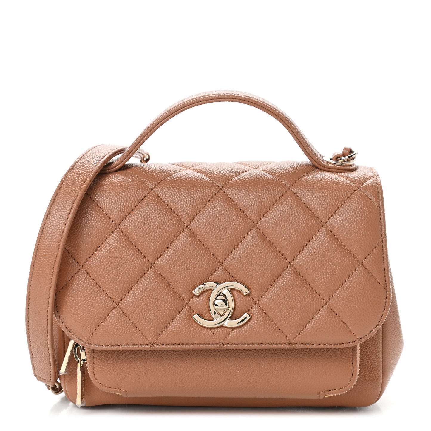 Caviar Quilted Small Business Affinity Flap Camel