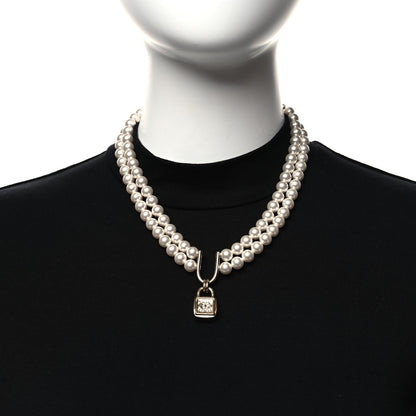 Chanel Pearl Crystal CC Lock Choker Necklace Gold Pearly White 2 of 6