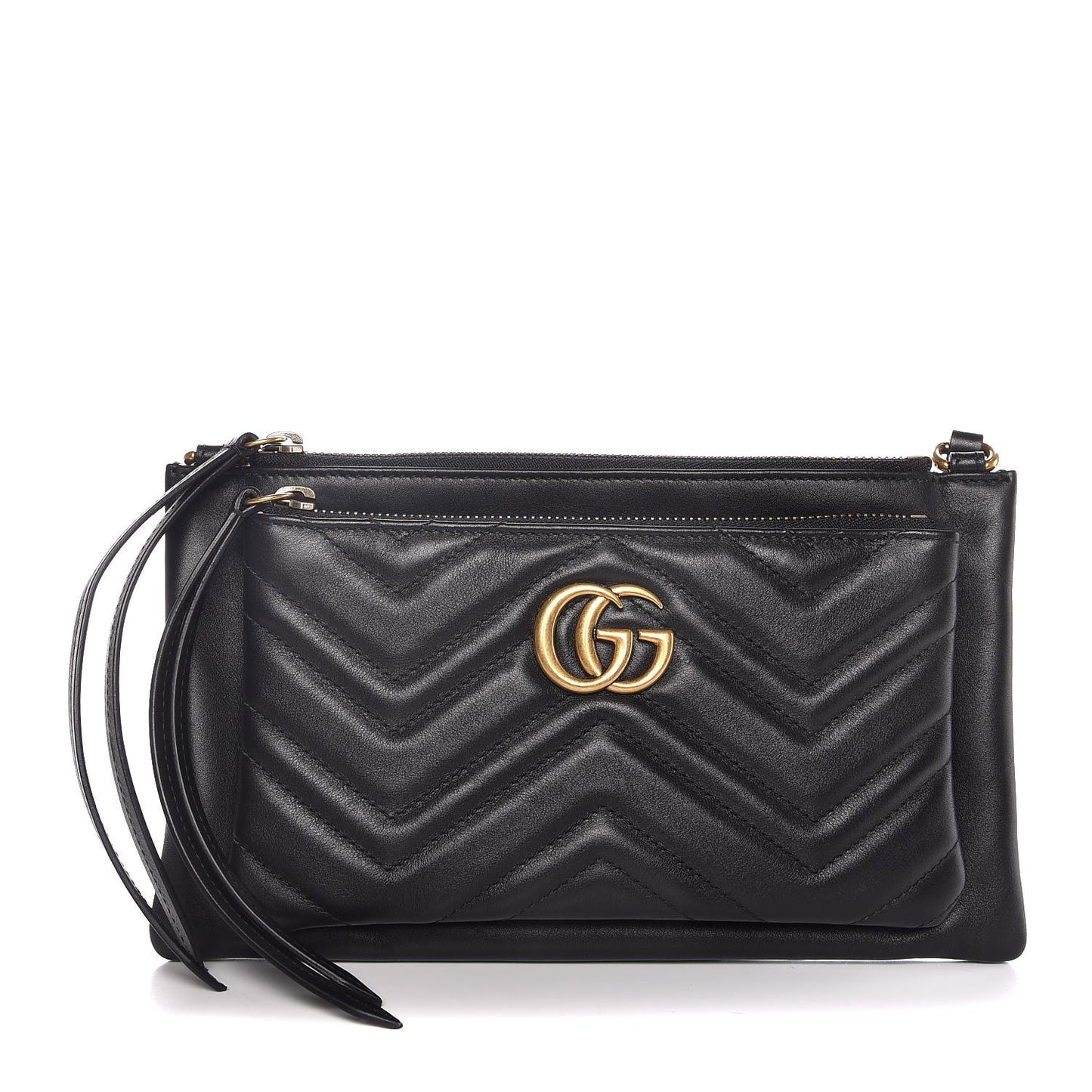 Calfskin Matelasse Small GG Marmont Double Zip Shoulder Bag Black