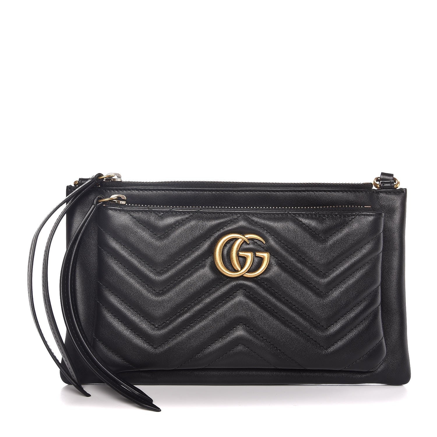 Gucci Calfskin Matelasse Small GG Marmont Double Zip Shoulder Bag Black 1 of 12