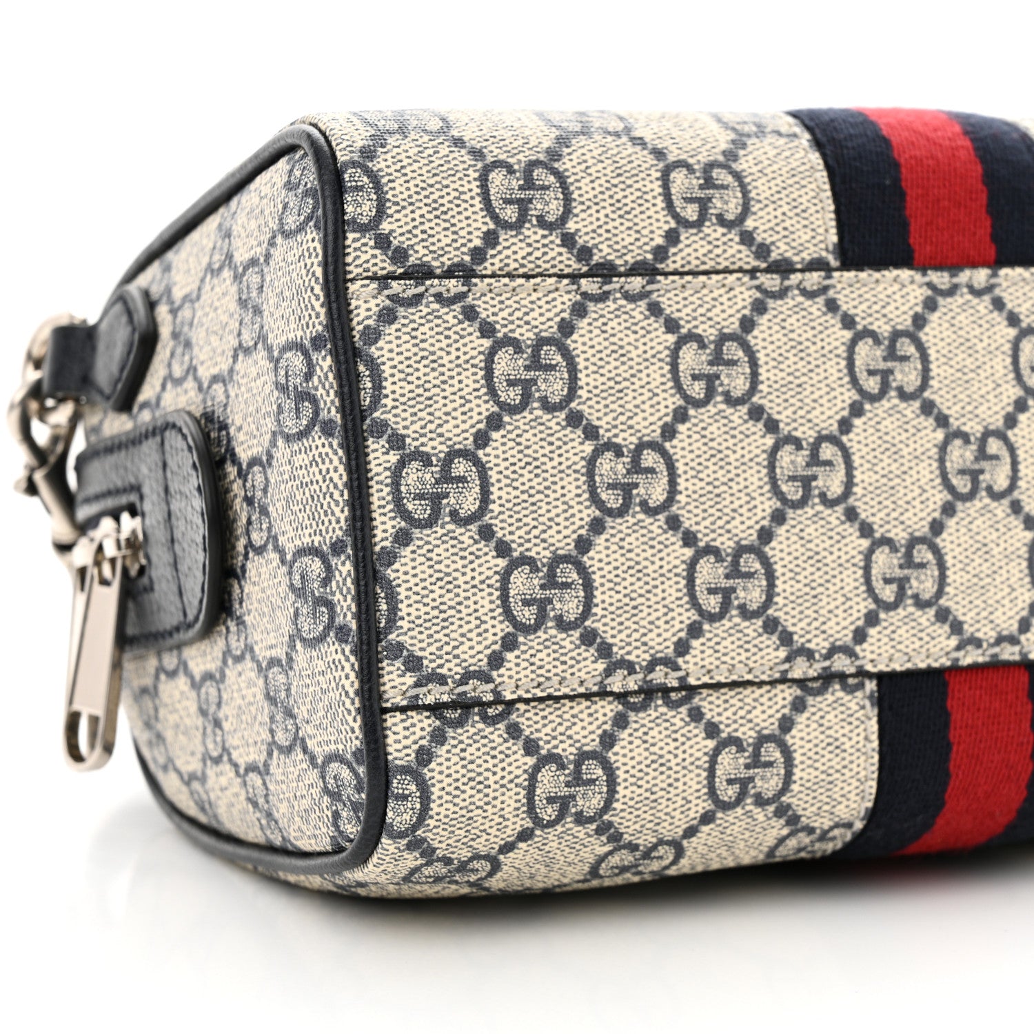 Gucci GG Supreme Monogram Textured Dollar Calfskin Web Mini Ophidia Top Handle Bag Beige Blue 9 of 12