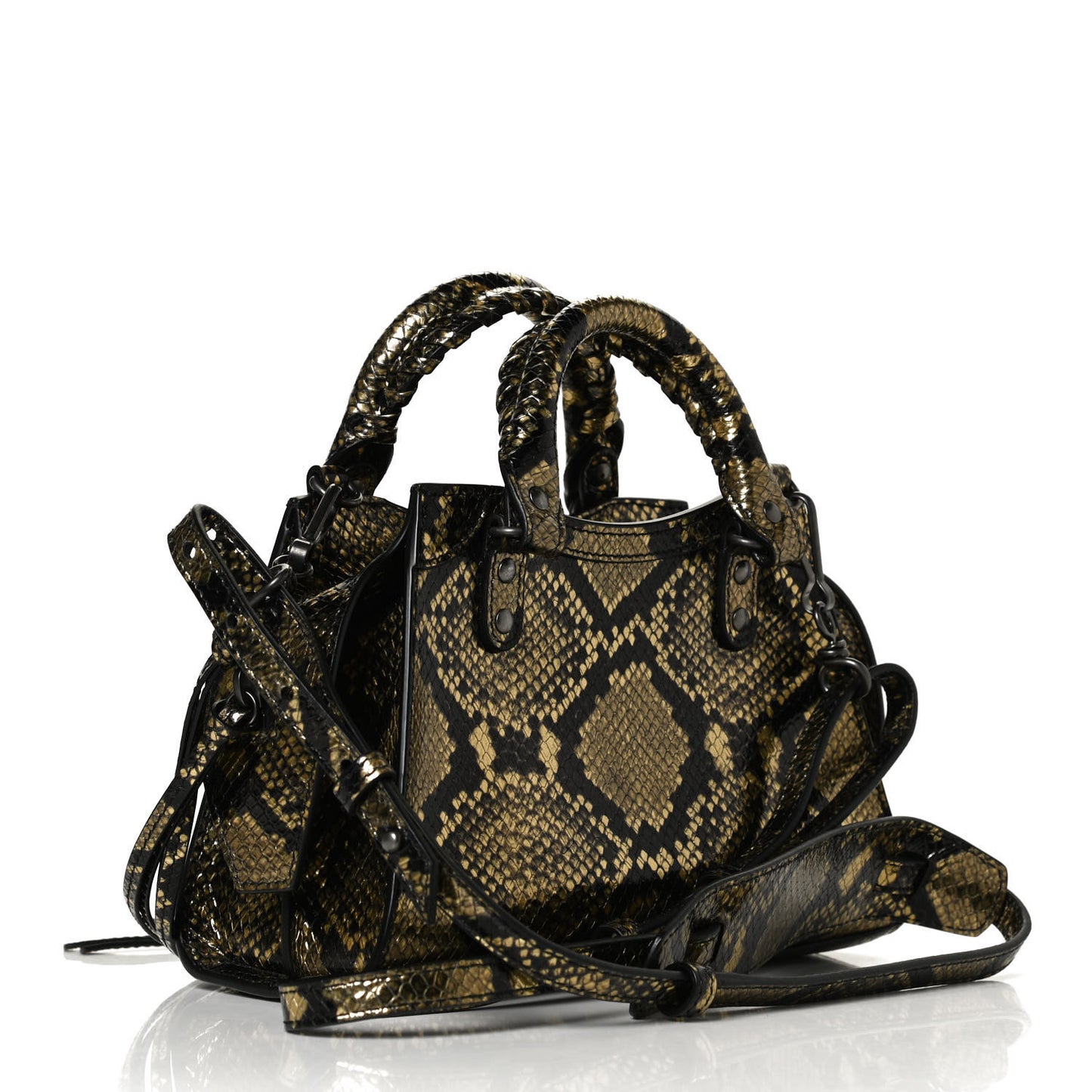 Grained Calfskin Snake Effect Neo Classic Silver Hardware Mini City Gold Black