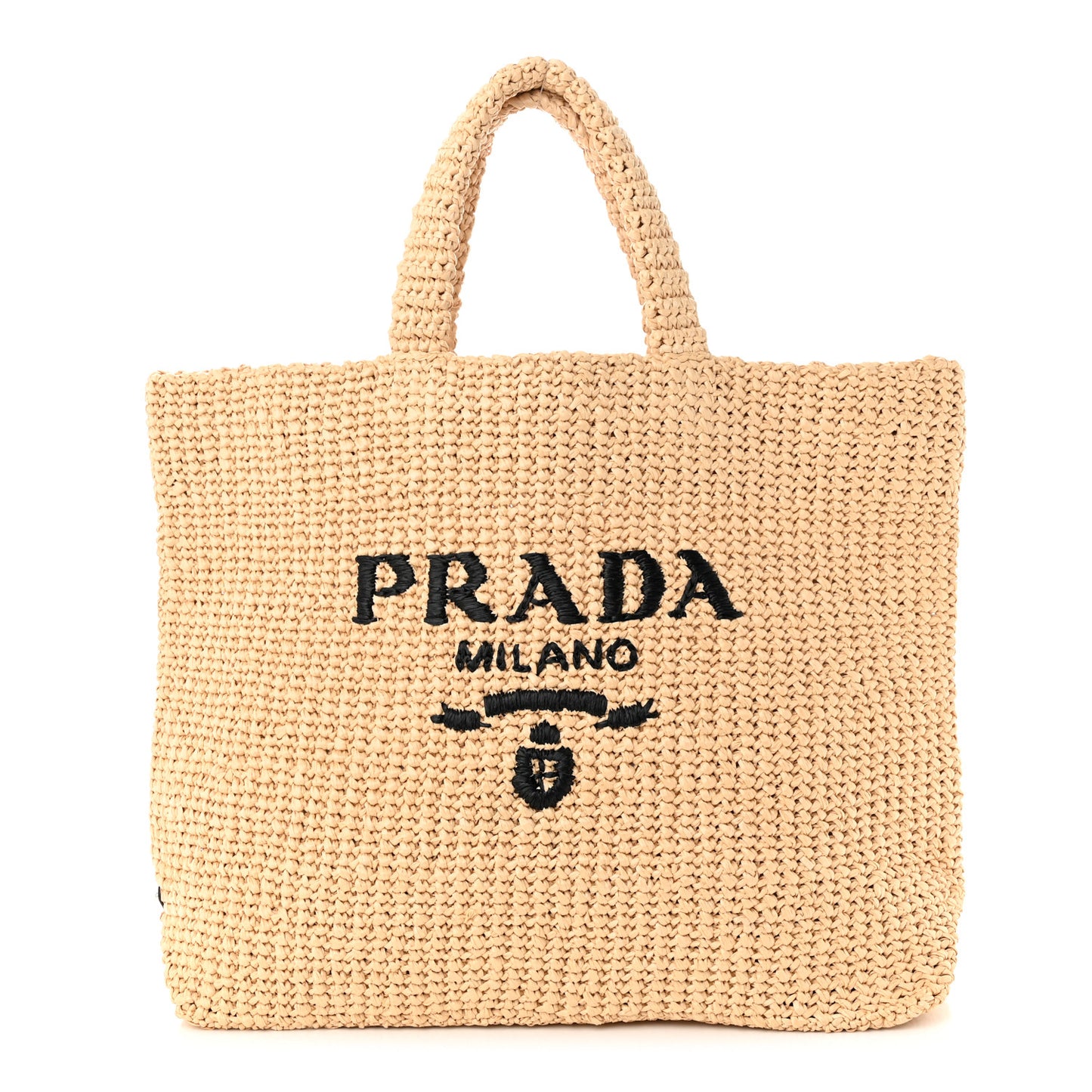 Yarn Raffia Effect Crochet Embroidered Logo Tote Naturale